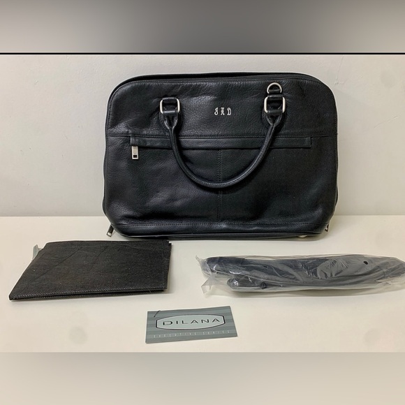 Black Leather Dilana Executive Series Laptop Briefcase Messenger Bag Brand New - Picture 1 of 16